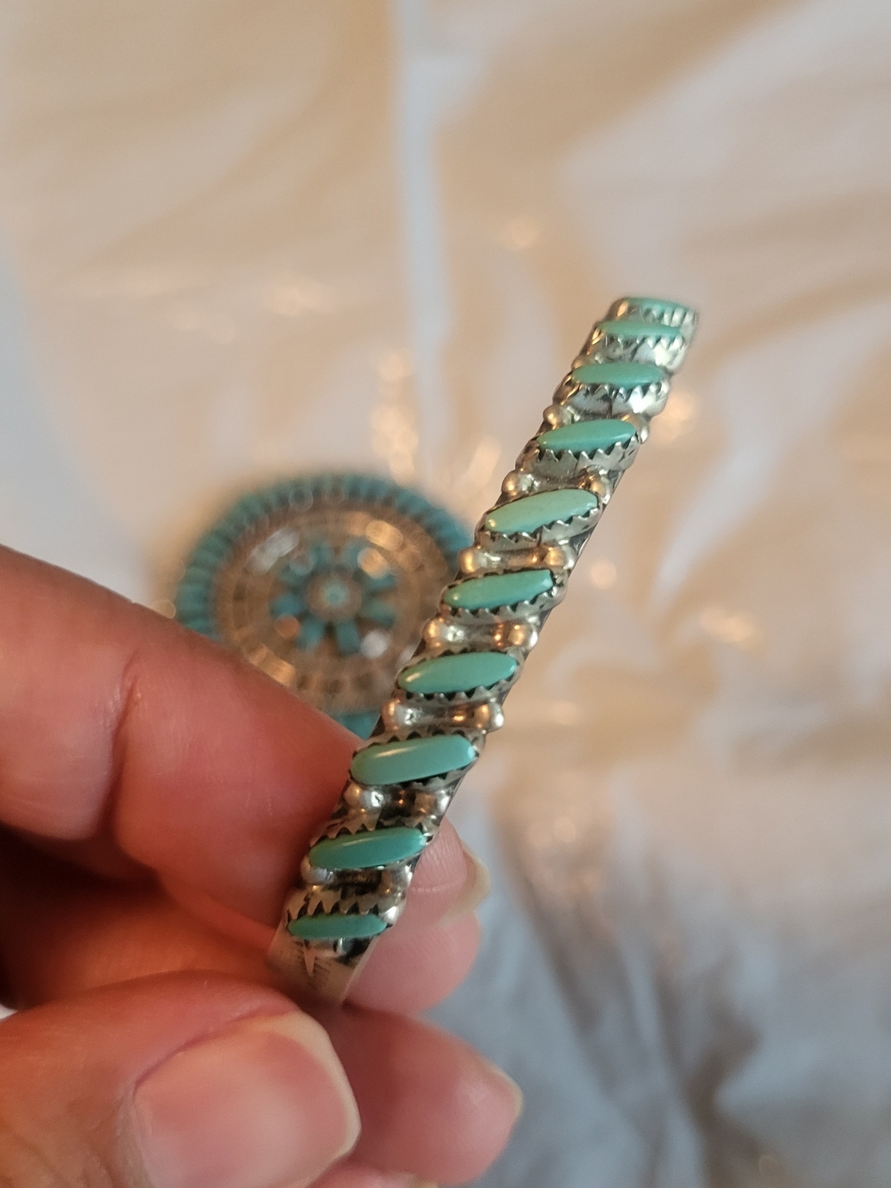 Turquoise Stone Silver-Tone Cuff & Broch Set - Picture 2 of 4
